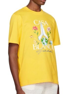 CASABLANCA Tennis Club Gratitude T-Shirt in Yellow Sz L Designer Streetwear